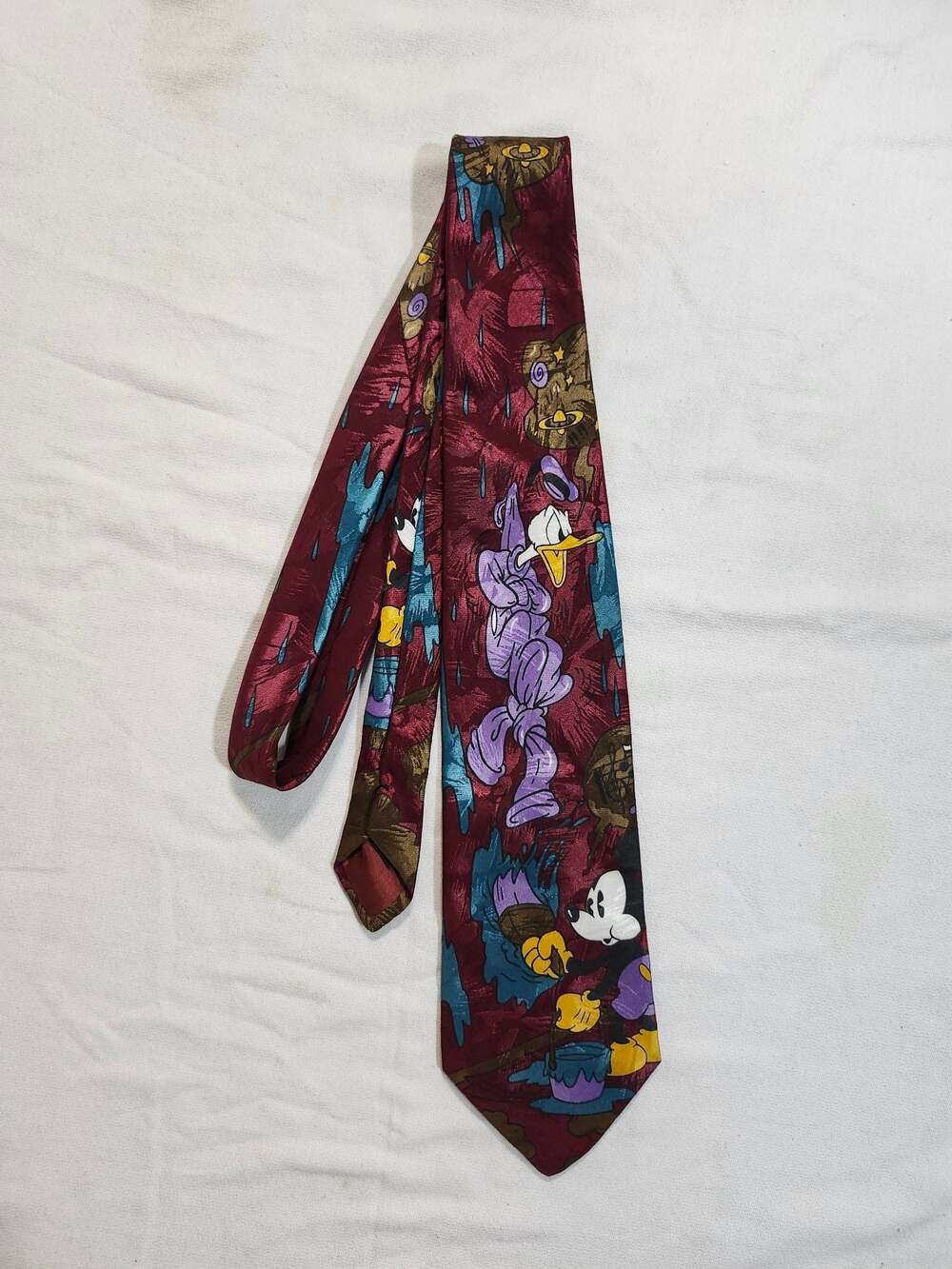 Mickey Unlimited Mickey Mouse & Donald Duck Paint Splatter Burgundy Neck Tie